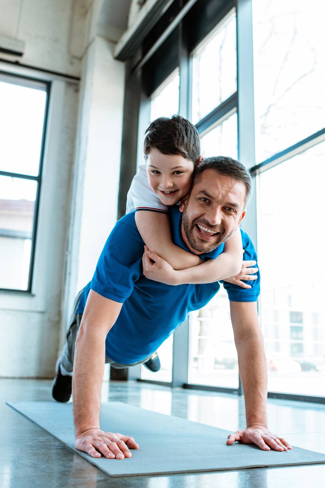 father and son exercising